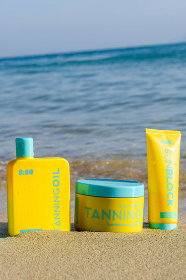 8:50 Tanning Oil, Tanning Gel and Sunblock at the beach
