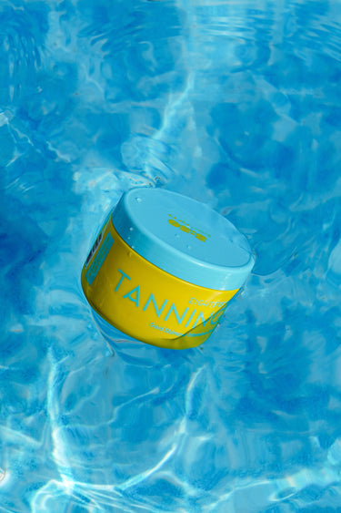8:50 Tanning Gel floating in the pool